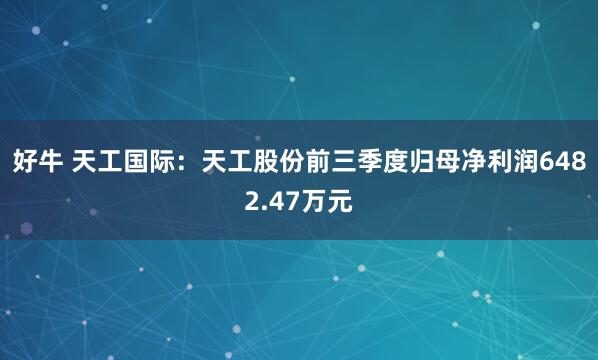 好牛 天工国际：天工股份前三季度归母净利润6482.47万元
